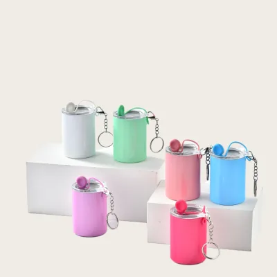 Mini 3oz Stainless Steel Colored Sublimation Blank Straight Skinny Tumbler Shot Glass Tumbler with Metal Straw and Keychains