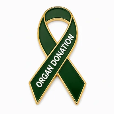 Manufacture Custom Brooch Metal Personalized Logo Soft Green Ribbon Lapel Pin Maker for Clothing Awareness Organ Donation Pin