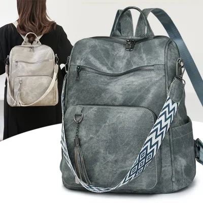 2025 European American Retro Style Women's Large Capacity Multi Color Tassel Backpack Fashionable Wholesale Travel & School Bag