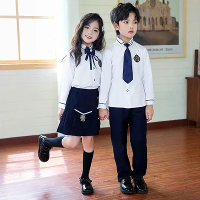 Autumn Primary School Uniform Sports Long Sleeve Cotton Two Piece Set for Children Graduation Class
