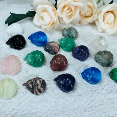 Wholesale Natural Gemstone Mini Sleeping Cat Crystal Animal Carvings for Decoration Gifts