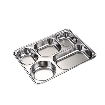 5 Compartment 304 Stainless Steel Dinner Divided Plates with Cover Lid Rectangle Section Weddings Christmas School
