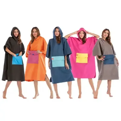 Custom Logo Print Microfiber Adult Surf Hooded Poncho Towel Poncho Beach Towel Surfing Changing Coat