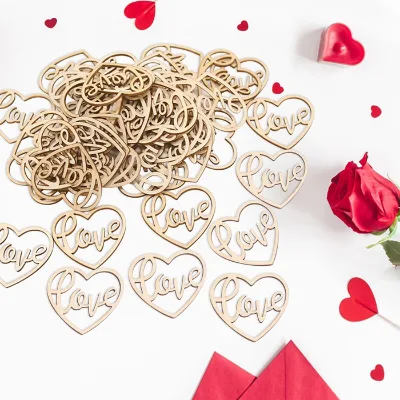 Small Wood Piece Love Heart Shaped Hollow Wedding Wood Chips Decor DIY for Wedding