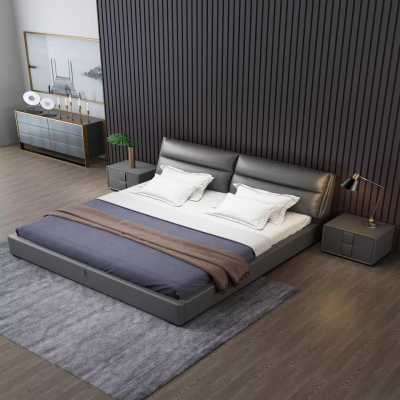 Modern Fashion Design Large King Size Bed Solid Wood Cushion Bedroom Furniture