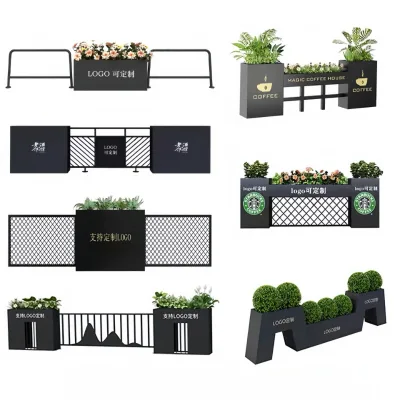 Outdoor Metal Fence Railing with Stainless Steel Flower Box-Simple Style Decorative Guardrail for Courtyard