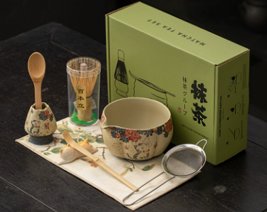 Unique Ceramic Matcha Set Bamboo Whisk Chasen Matcha Mixer Custom Ceremonial Matcha Kit Set Bag cat Matcha Bowl