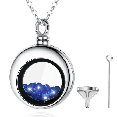 925 Sterling Silver Rhodium Plated Crystal Cremation Jewelry Pendant Urn for Human Ashes Holder Necklace