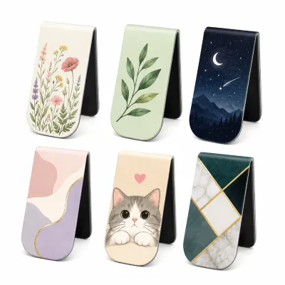 Customized Logo Eco Friendly Flexible Cute Cat Floral Starry Night Marble Geometric School Reading Gift Magnetic Bookmarks