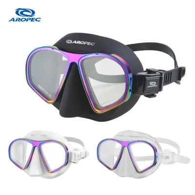 Premium Aluminum Alloy Frame Adjustable Diving Mask Rainbow Metallic Scuba Snorkeling Gear Anti-fog Two Windows Tempered Glass