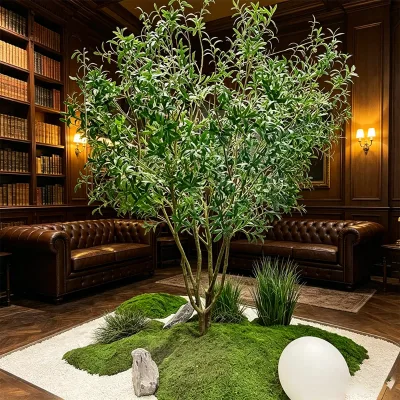 Sophisticated Plastic Artificial Olive Tree with Multi Stem Base Zen Garden Indoor Courtyard Luxury Residential Eco-Friendly