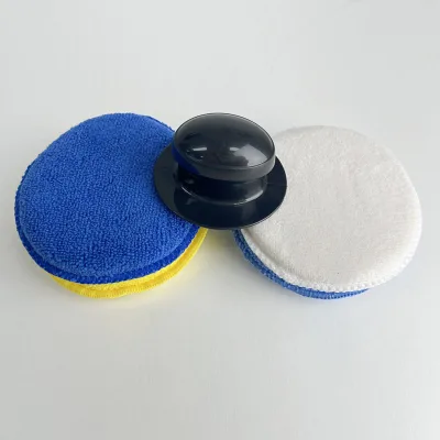 Wax Applicator Pad 12.5CM Diameter Car Wax Apply Pads Cotton Knitting Sponge Waxing Pad with Handle