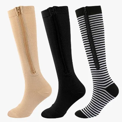 Good Quality Compression Socks Knee Length Running Stockings Fitness Women's Slim Leg Zipper Ankle Sports Socks