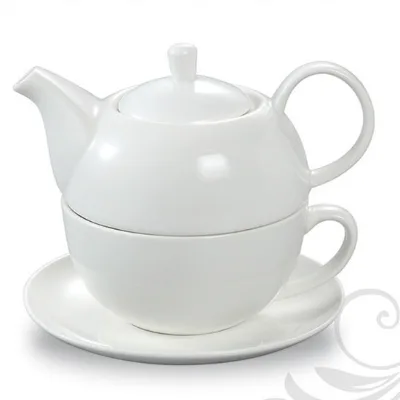 Modern 1L Pure White Ceramic Tea Set for Single Person Floral Teapot Water Kettle