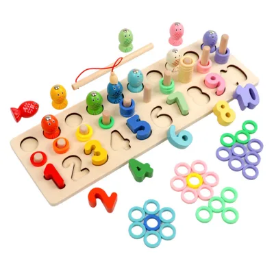 Wooden Fishing Digital Shape Matching Toy