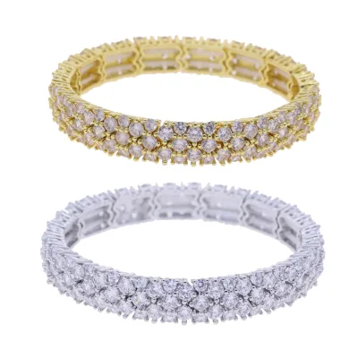 New Three Row Iced Out Zircons Paved Stretch Tennis Bracelet Jewelry
