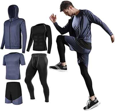 Mens Running Gym Set Compression Underwear Set Kit Shorts Fitness Base Layers Tights 5Pcs  Set Cycling Legging Short  Top