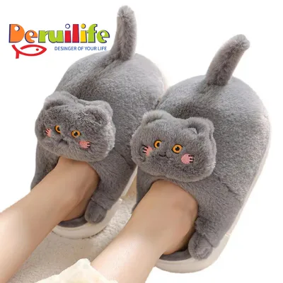 Cute Rubber Sole slippers for Women Cat Plush slippers Home slippers