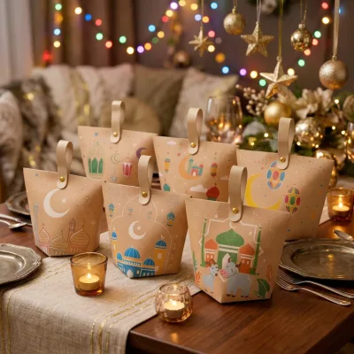 Ramadan Paper Goodie Bags Custom Name Lantern Design | Factory Wholesale for Festive Celebrations Treats (All Ages)