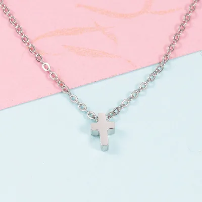 Fashion Stainless Steel Religious 18K Gold Small Cross Pendant Necklace From China