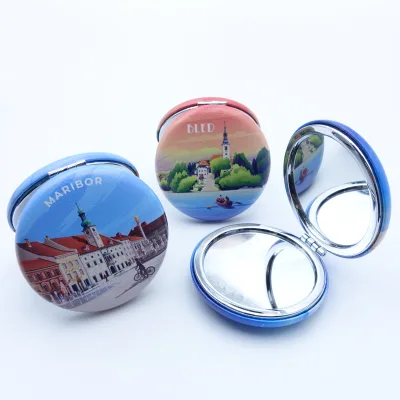 Personalized Flexible Folding Pocket Small Mini Round Craft City Plain Decorative Compact Mirror Cosmetic Makeup Mirrors