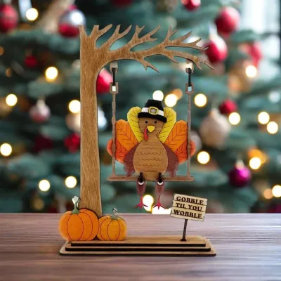 Handmade Wooden Fall Thanksgiving Christmas Swinger Decor with Santa Reindeer Design Holiday Table Decor for Home Kitchen Indoor