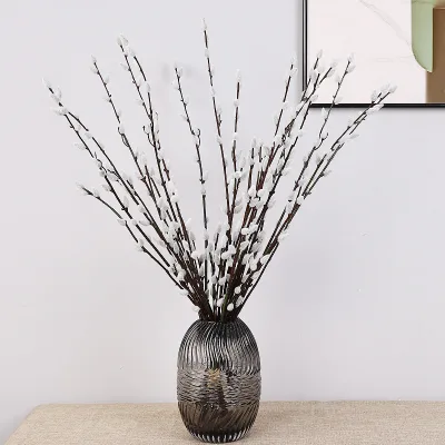 Faux Plant Ornament Silver White Artificial Salix Argyracea Home Flower Arrangement Easter Decoration