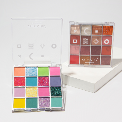 Chinese Eyeshadow Palette Custom Packaging OEM Manufacturer clear case 16 Colors Private Label Eyeshadow