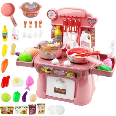 Kids Kitchen Food Appliances Toys Imitated Chef Light Music Pretend Cooking Set Kitchen Sinks With Electronic Induction Stove