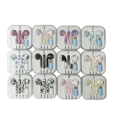 Printed Color Wired Earphones for Phone 17 with Wired Control and Microphone Digital Decoding Earphones