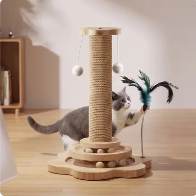 Saiweisi Eco-Friendly Sisal & Wood Cat Tree with Anti-Slip Surface and Easy Assembly