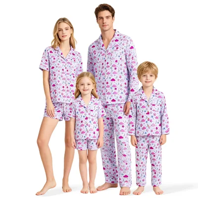 Hongbo Design Kids Pajama with Button Bamboo Cpc fsc Gots Oeko-tex Certified Summer Family Matching Clothes Pajamas with Newborn