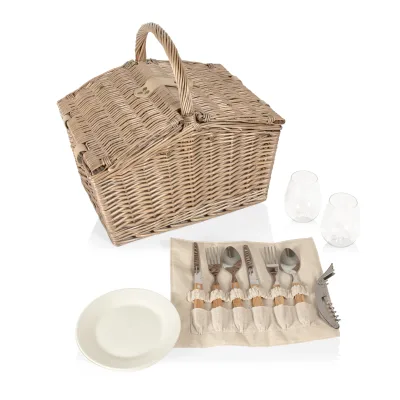 JY Rattan Picnic Basket Set with Insulated Liner and Waterproof Picnic Blanket Wine Pouch Large Wicker Picnic Hamper for Camping