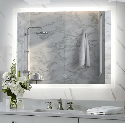 Modern Rectangle LED Illuminated Mirror with Touch Switch and Cool White Light