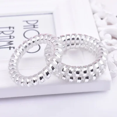 Stretchy Silicone Wrist Coil Bracelet Elastic Coil Spiraled Telephone Cord Girls Hair Ties