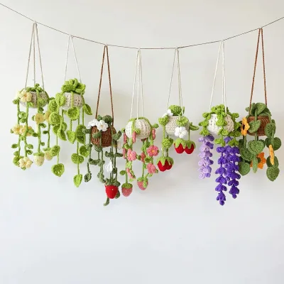 Artisan Crochet Hanging Planters - Wall/Car Decor, Knitted Plant Baskets