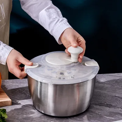 New Kitchen Vegetable Rotary Drainer Manual Large 5L Capacity High Quality Salad Spinner Stainless Steel