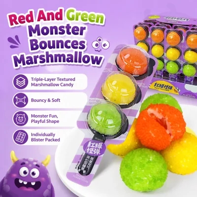 Red Green Monster Bounces Beaded Marshmallow Pop 3 Fruit Flavors Fun Play Kids Candy Bulk Wholesale