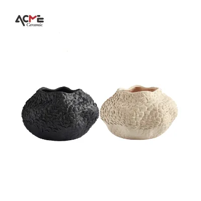 Ceramic Retro Handmade Irregular Floral Ceramic Vases Home Decoration Handicraft Ornaments Flower Vase