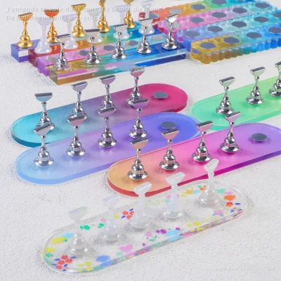 Gradient Colorful Acrylic Magnetic Nail Holder Practice Display Stand False Nail Tips Gel Polish Manicure Showing Nail Supplies