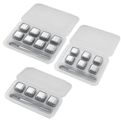 Custom Eco-Friendly Stainless Steel Whiskey Stones Set of 4/6/8 Reusable with Tongs and Storage Box