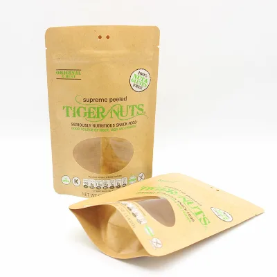 ECO Friendly Food Grade Paper Bag Customized Acceptable Kraft Packaging with Zipper Locked and Clear Window for Dried Food