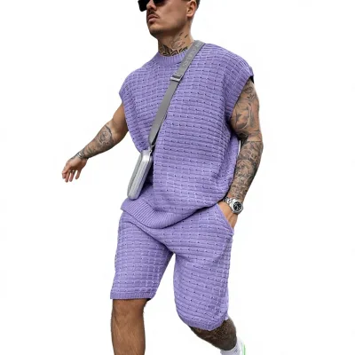 New Summer Mens Eco-Friendly 100% Bamboo Fiber Sportswear Set Casual Loose-Fitting Short-Sleeve Shirt and Shorts