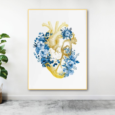 Human Teeth Heart Science Floral Flowers Medical Art Golden Art Posters Canvas Painting Wall Art Pictures for Living Room Decor