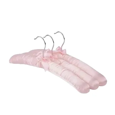 Wholesale Bow Decor Satin Padded Clothes Hanger Anti Slip Silk Garment Hanger for Hotel Homestay Lingerie Dress Storage