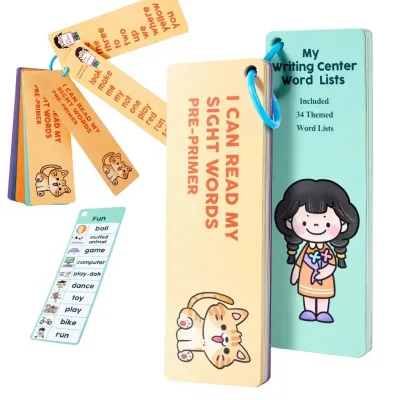 Children English Flashcards Double-Sided Picture-and-Word Cards Early-Learning Educational Toys Bookmark-Style Paper 3-6
