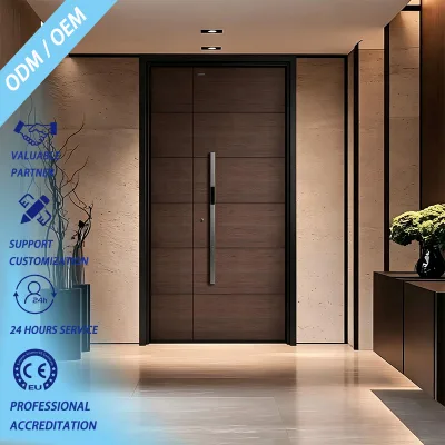 Modern Wood Grain Aluminum Entrance Door Smart Long Handle Custom Villa Front Security Exterior Household Entry Main Gate