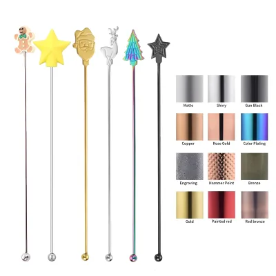 Custom Logo Color Size Smooth Streamline Design Safe Health Christmas Style Cocktail Stirrer