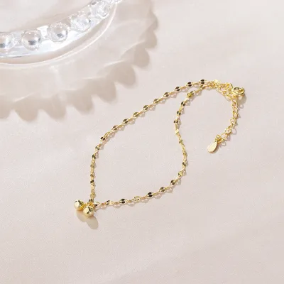 S925 Sterling Silver Gold Plated Bead Bell Anklet Women's New Style Sexy Foot Jewelry Step Ringing Sparkling Chain Gift