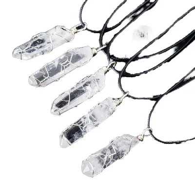 Custom Natural Gemstone Wrap Polished Healing Clear Quartz Crystal Point Art & Collectible Love Theme Pendant